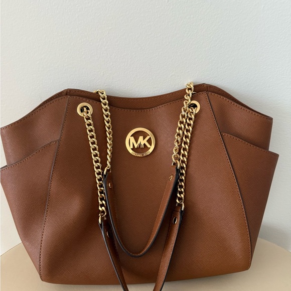 Michael Kors Handbags - Michael Kors Tan Leather Shoulder Bag with Gold Accents